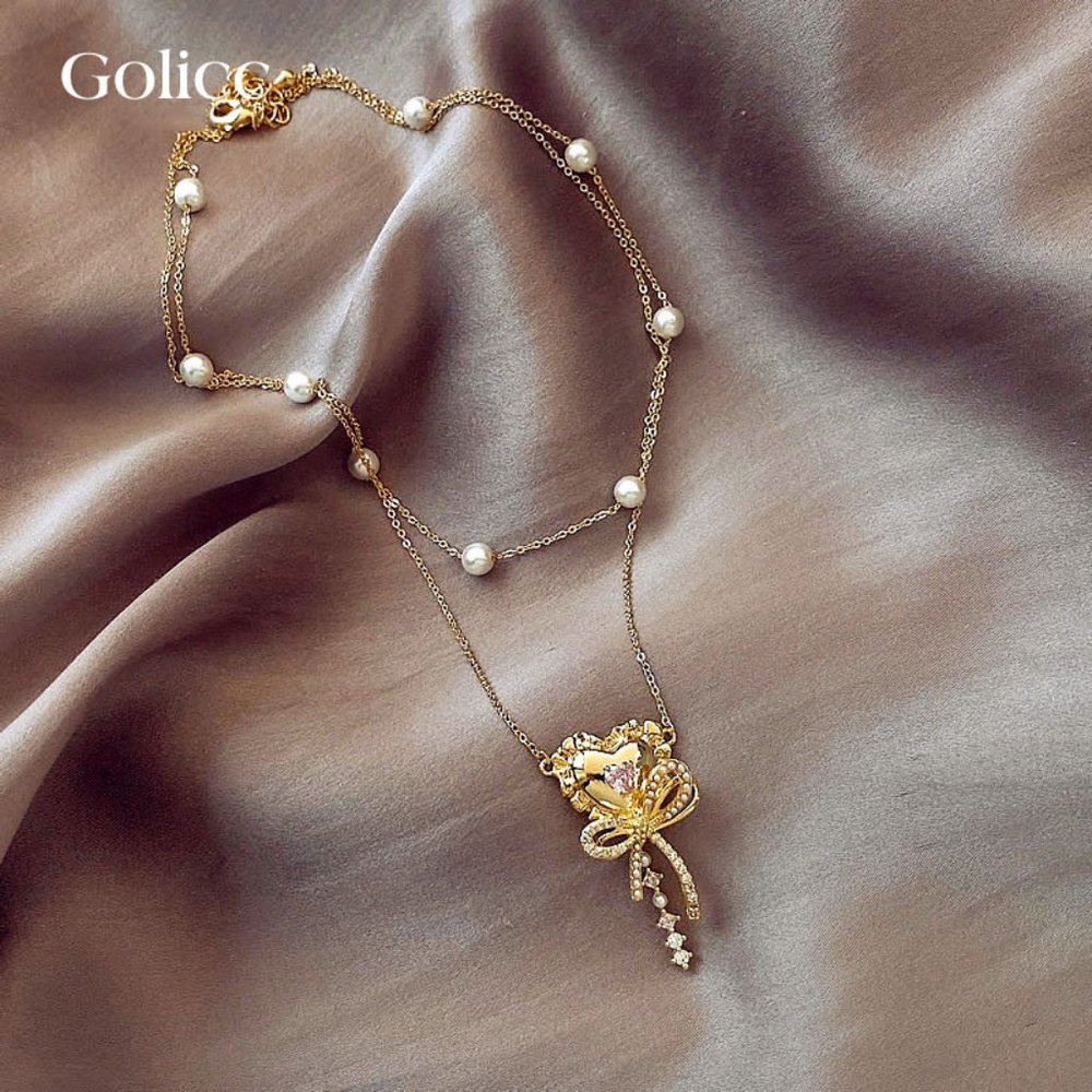 GOLICC Pearl Bow Necklace